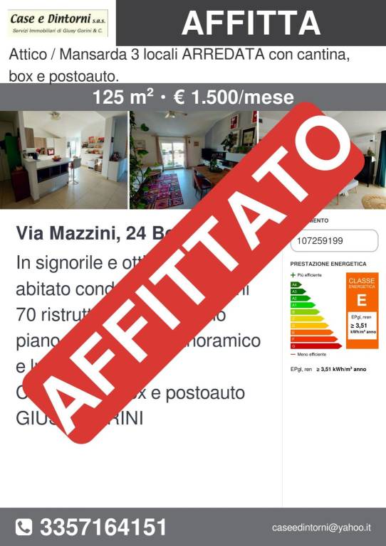 Mansarda in affitto a Bergamo via Giuseppe Mazzini, 24