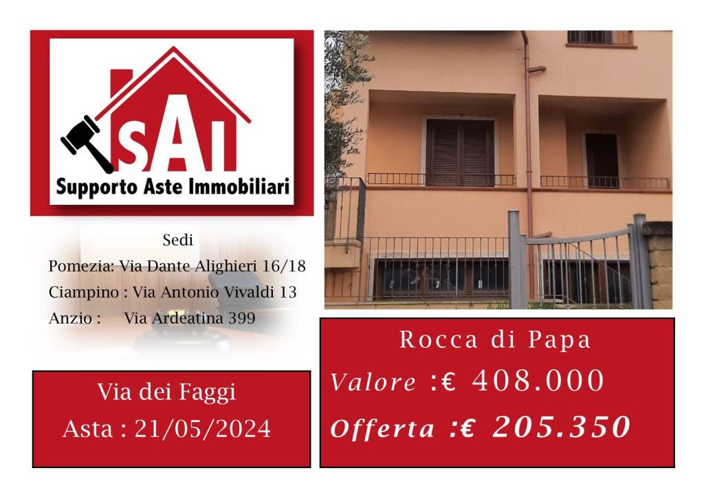 Villa a Schiera all'asta a Rocca di Papa via dei Faggi, 32